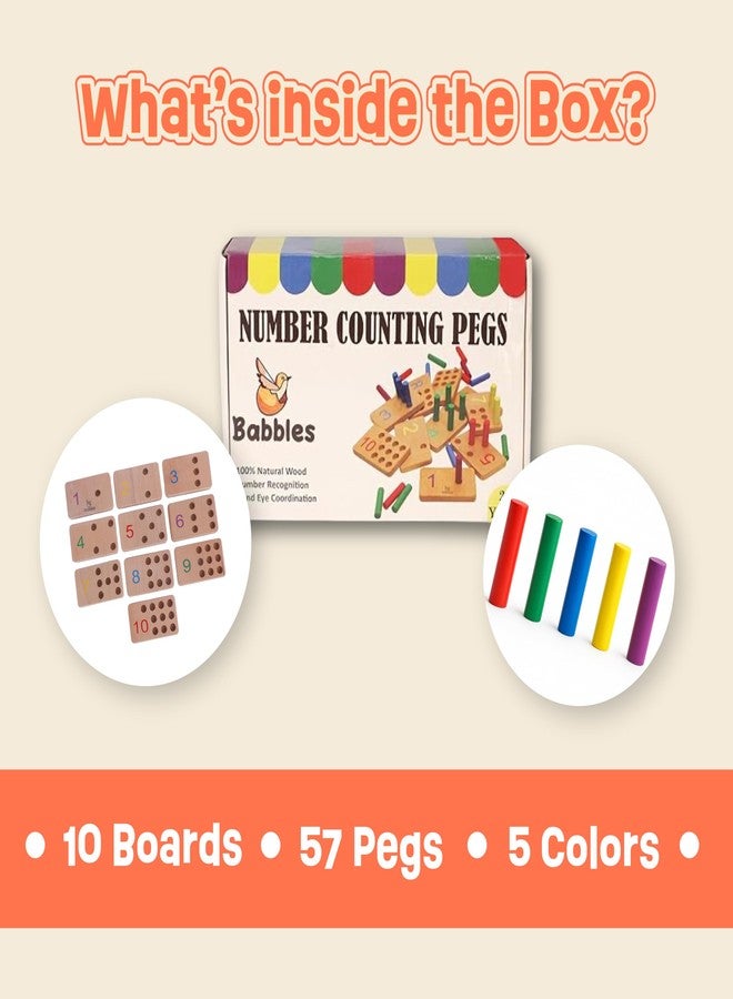 Babbles Wooden Number Peg Board, 1-10 Number Recognition with 57 Pegs, Montessori Inspired Counting Toy for Toddlers, Fine Motor Skills, Hand Eye Coordination - Image 3